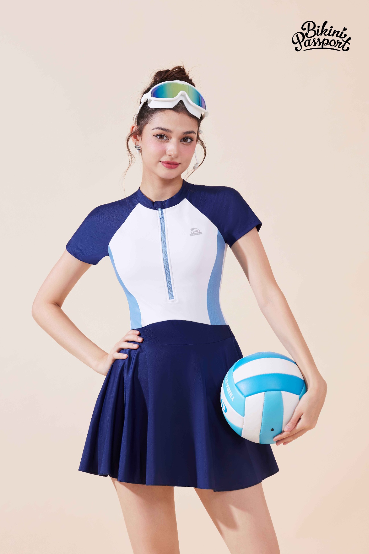 Đồ bơi BIKINI PASSPORT một mảnh che bụng - Xanh Trắng