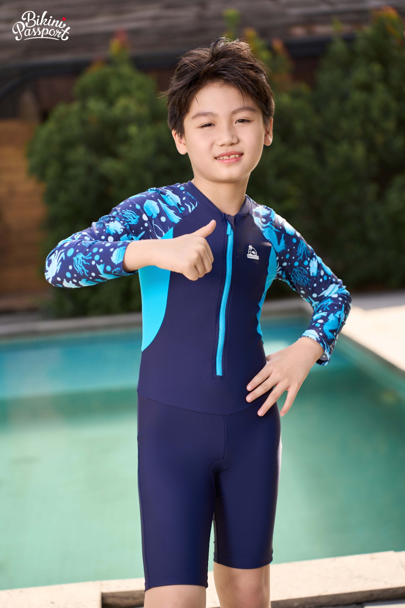 Đồ bơi Unisex cho bé tay dài phối khóa - Họa tiết