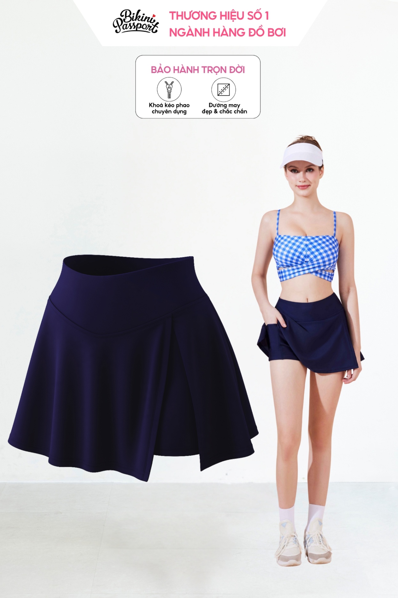 Quần váy BIKINI PASSPORT xẻ tà tạo kiểu - Xanh