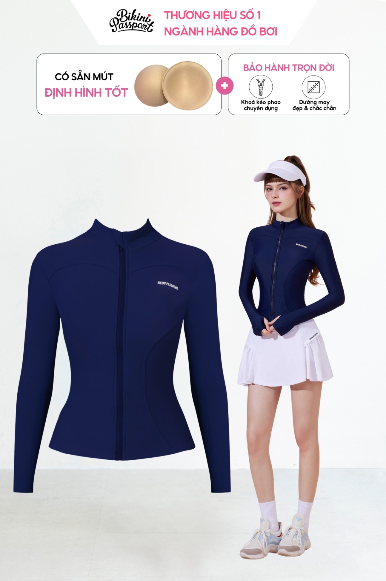 Áo bơi BIKINI PASSPORT dài tay tôn dáng - Xanh Navy