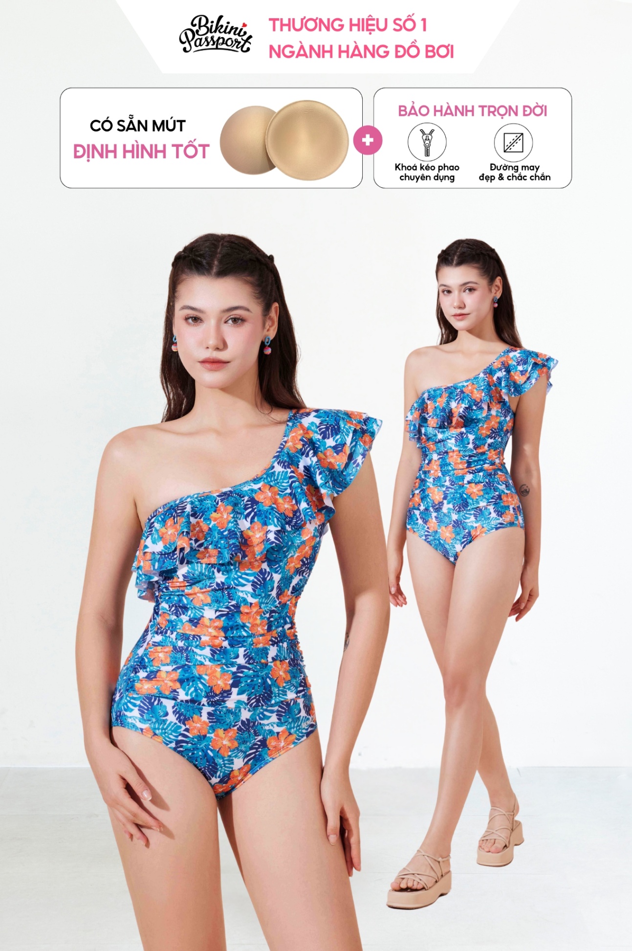 Đồ bơi BIKINI PASSPORT một mảnh lệch hở vai - Họa tiết