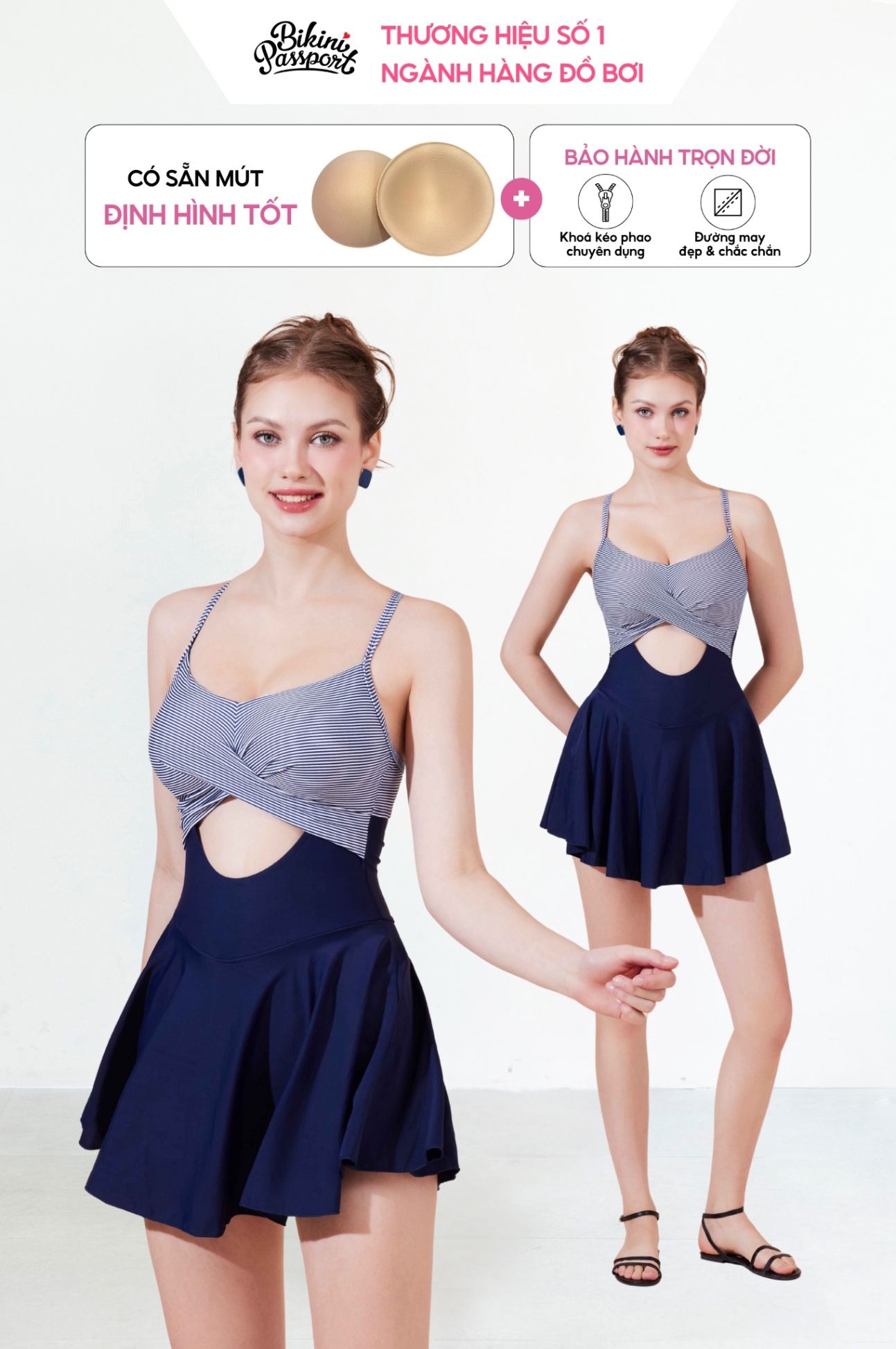 Đồ bơi BIKINI PASSPORT váy liền thân cắt bán nguyệt - Xanh