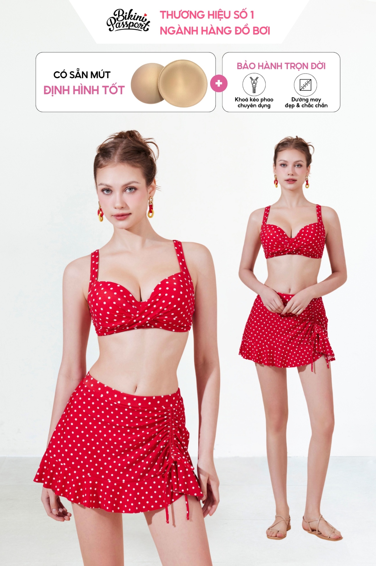 Đồ bơi BIKINI PASSPORT hai mảnh váy áo bra - Đỏ