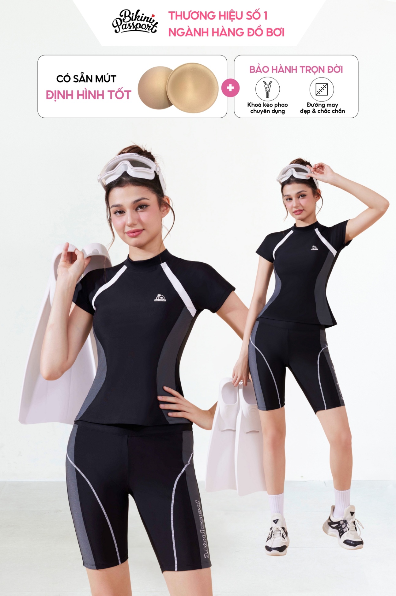 Đồ bơi BIKINI PASSPORT hai mảnh Athleisure - Đen Xám