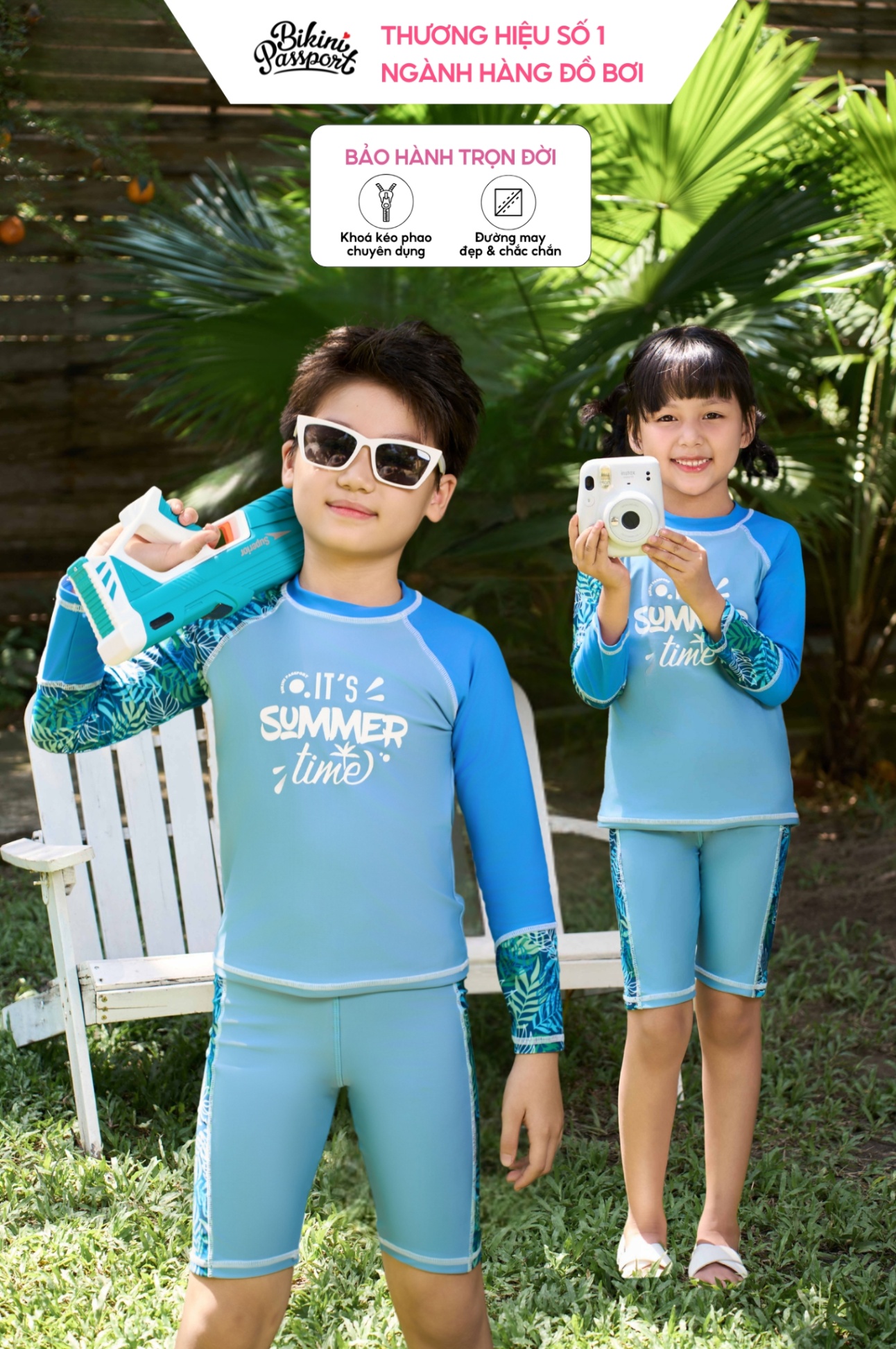 Đồ bơi Unisex cho bé dạng quần lửng, áo có tay - Mix