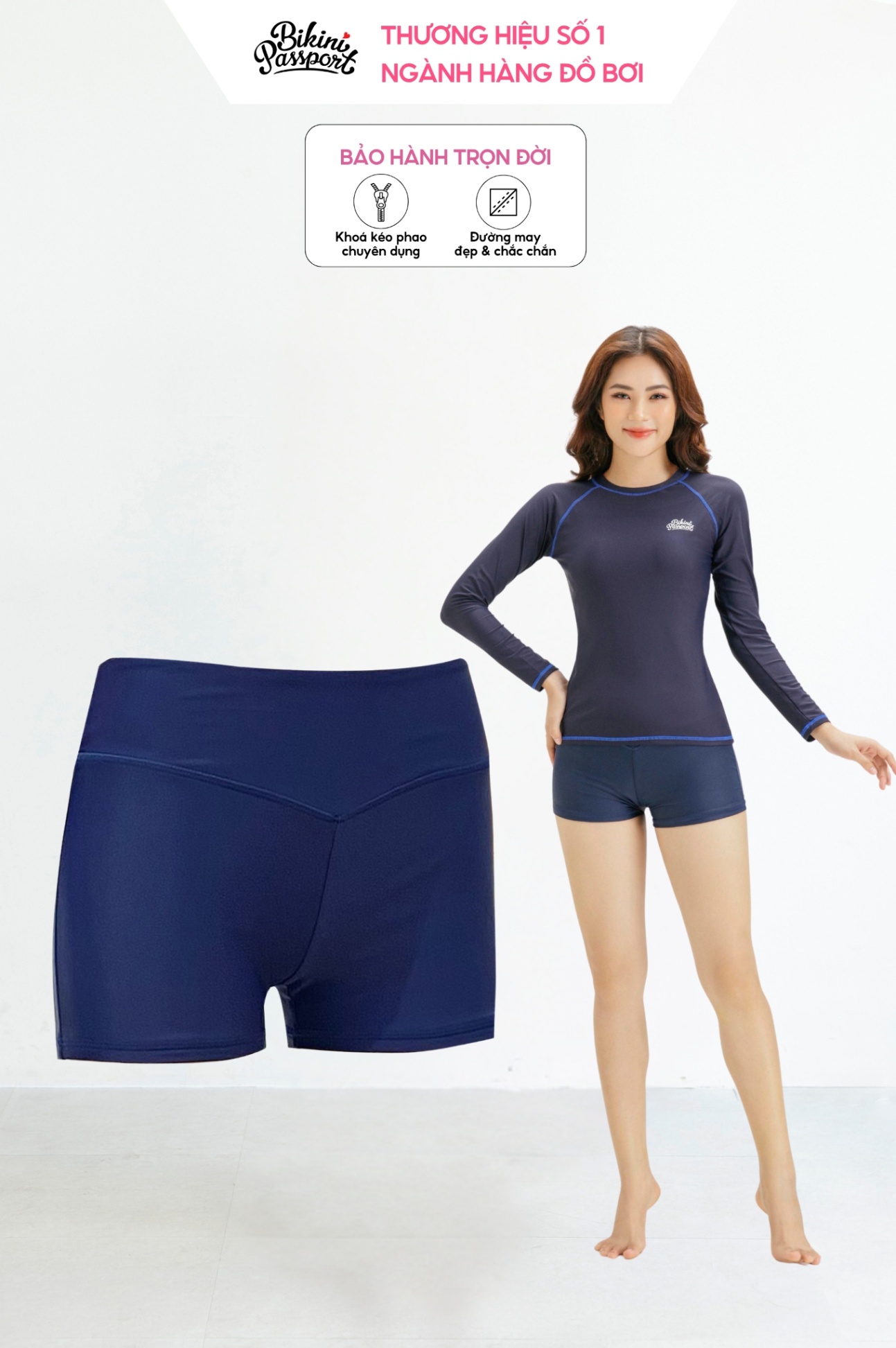 Quần bơi lẻ cạp cao & kín đáo - Xanh Navy