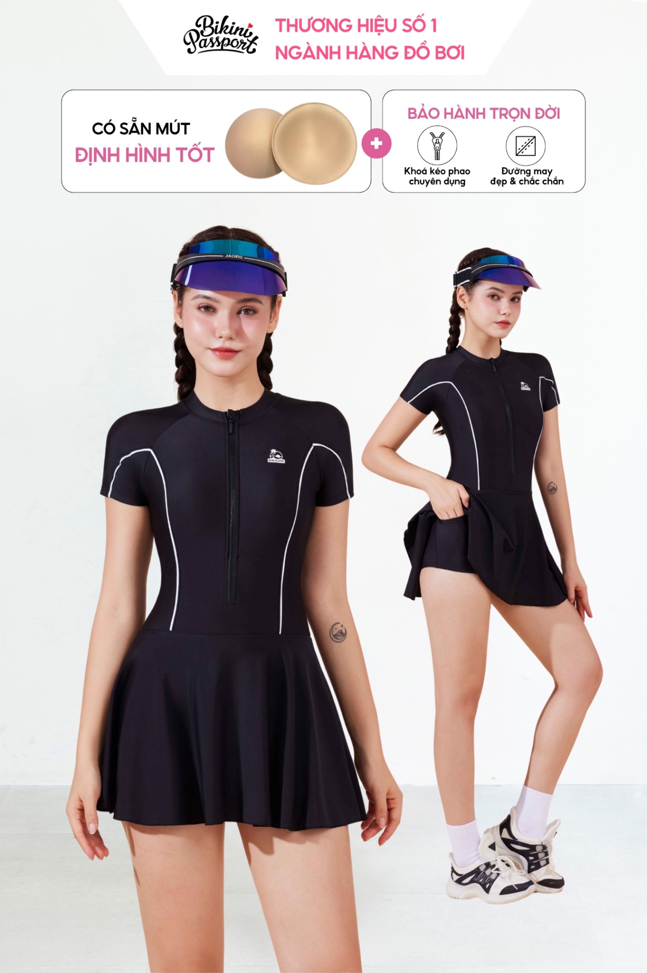 Đồ bơi BIKINI PASSPORT một mảnh SkewingBold - Đen
