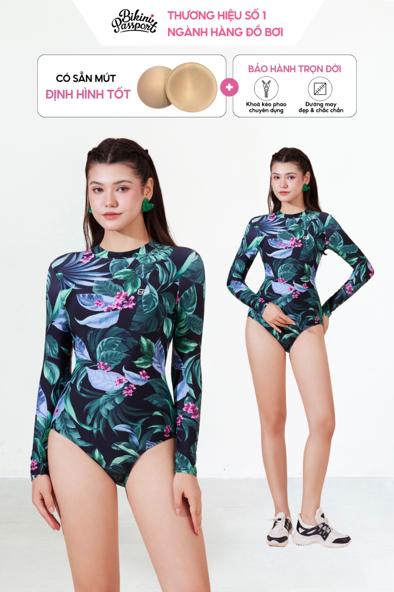 Một mảnh tay dài lưng phối dây cách điệu - Floral