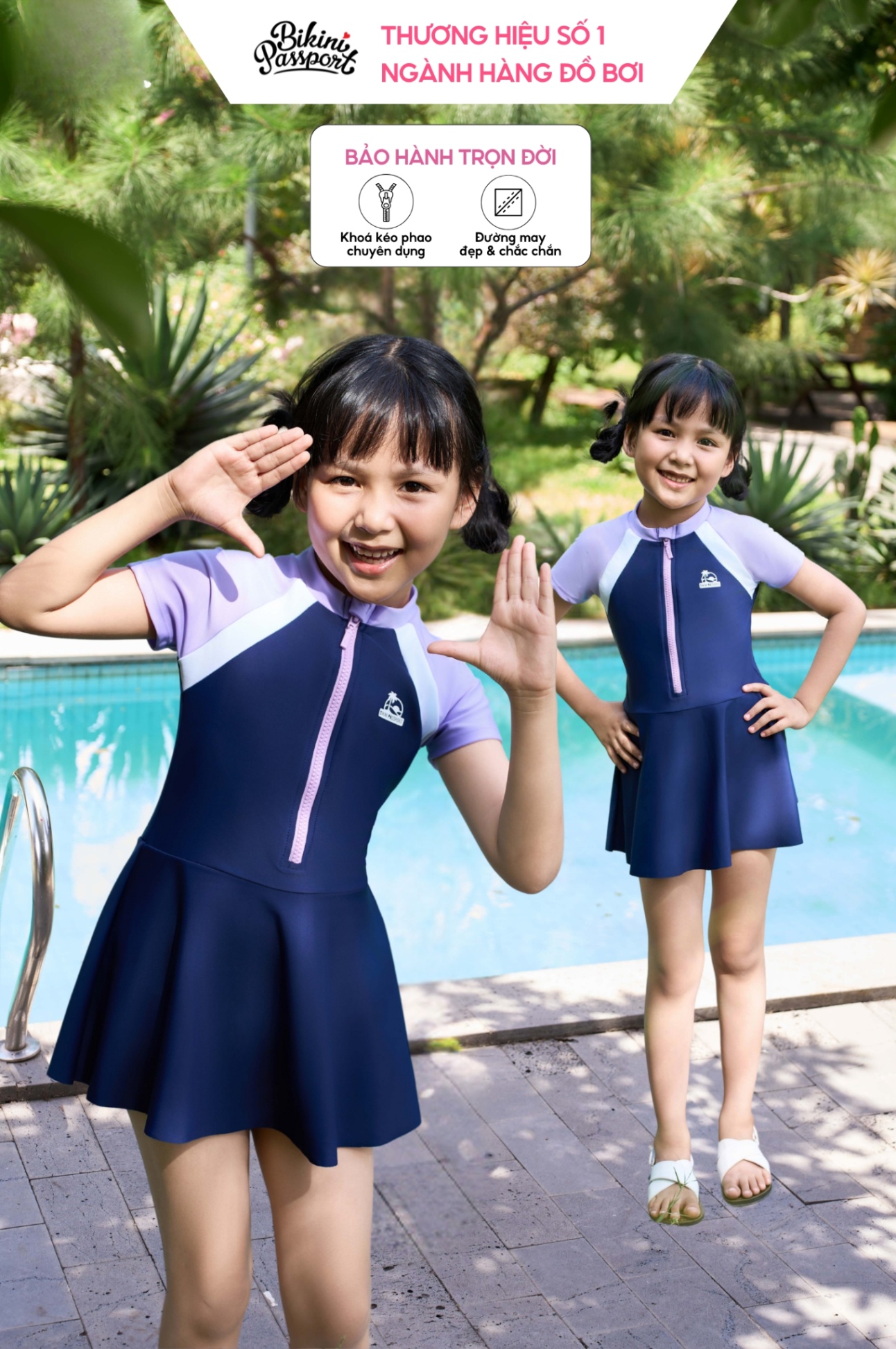 Đồ bơi bé Gái váy áo có khóa - Tím