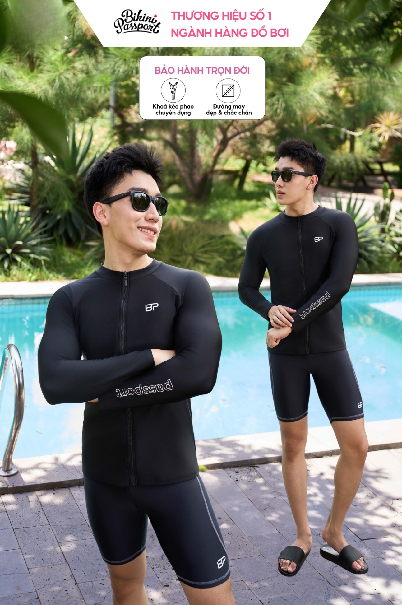 Áo tay dài nam khóa kéo - Đen