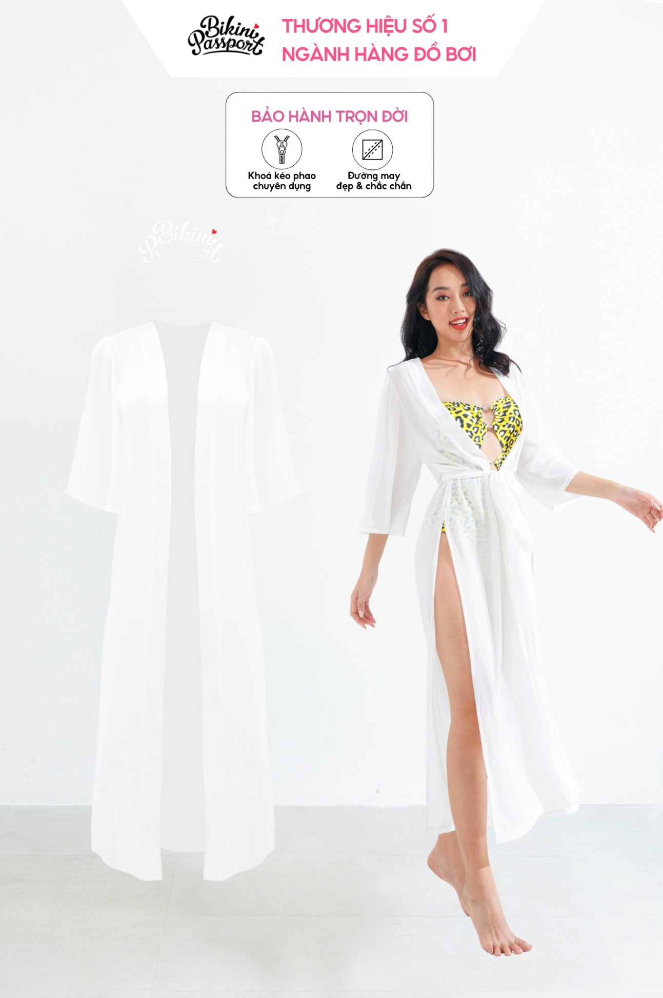 Áo khoác dài tay ngắn xẻ tà - Trắng