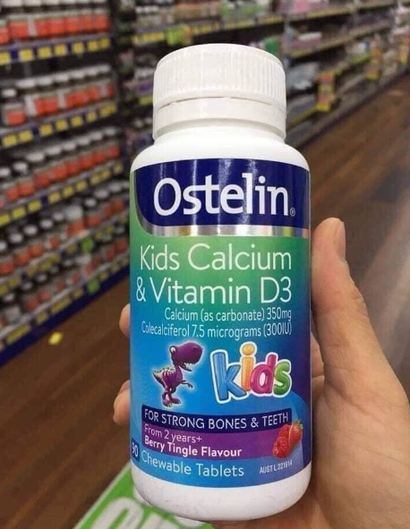 Viên nhai Canxi cho bé OSTELIN Kids Calcium & Vitamin D3 90 viên Úc