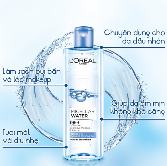 Nước Tẩy Trang L'Oréal Paris 400ml [ XANH/ HỒNG]