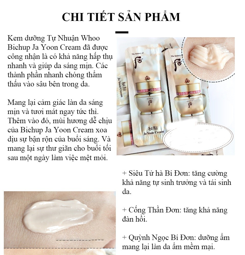 Kem dưỡng tự nhuận chống lão hóa da Whoo Bichup Ja Yoon Cream- set 120 gói/120ml