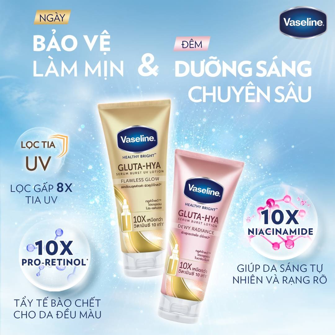 Dưỡng Thể Vaseline Healthy Bright Gluta HYA Serum 10X vàng Thái Lan 330ml