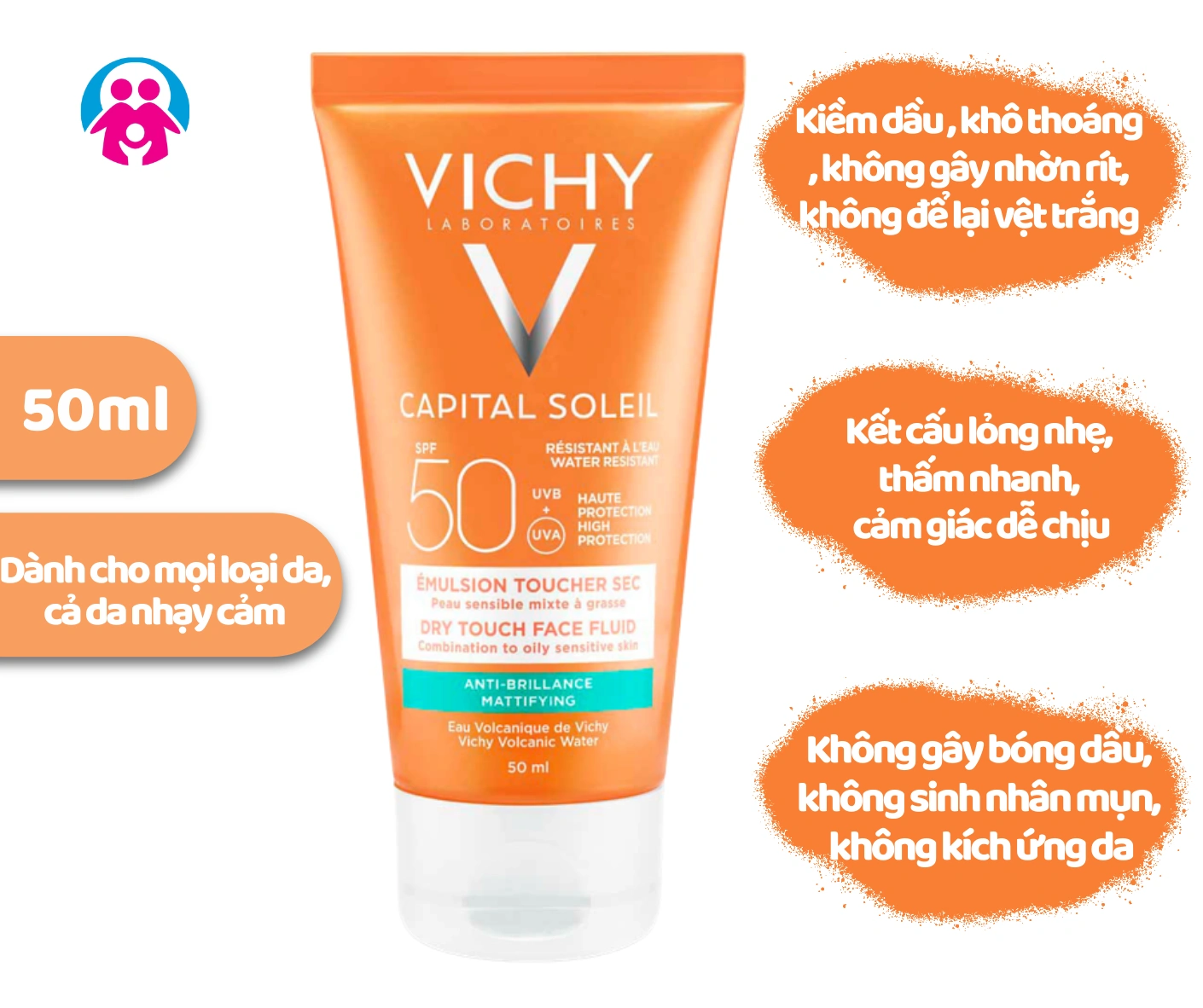 Kem Chống Nắng Vichy Thoáng Nhẹ Không Bóng Dầu SPF 50 50ml