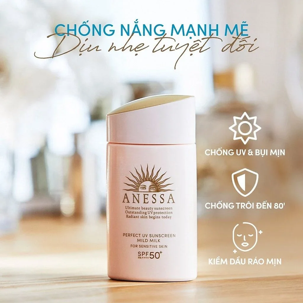 Sữa Chống Nắng Anessa Cho Da Nhạy Cảm 60ml #HỒNG (Mẫu 2024 có hộp)