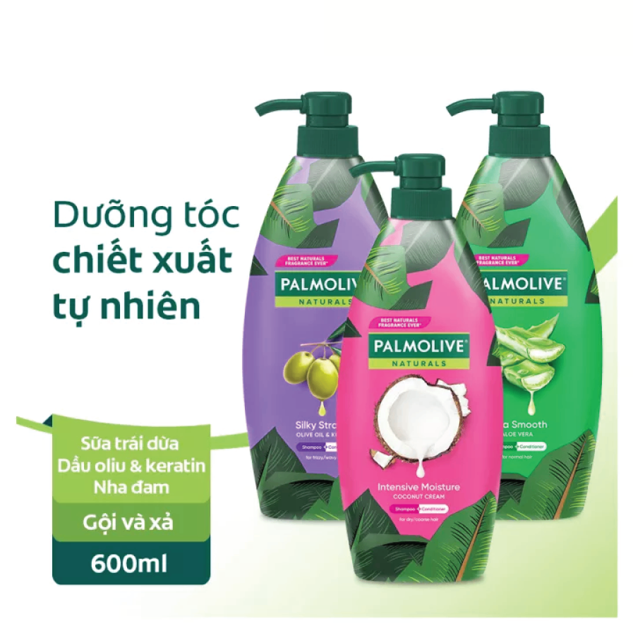 Dầu gội có dầu xả Palmolive thiên nhiên suôn mượt dưỡng ẩm chai 600ml