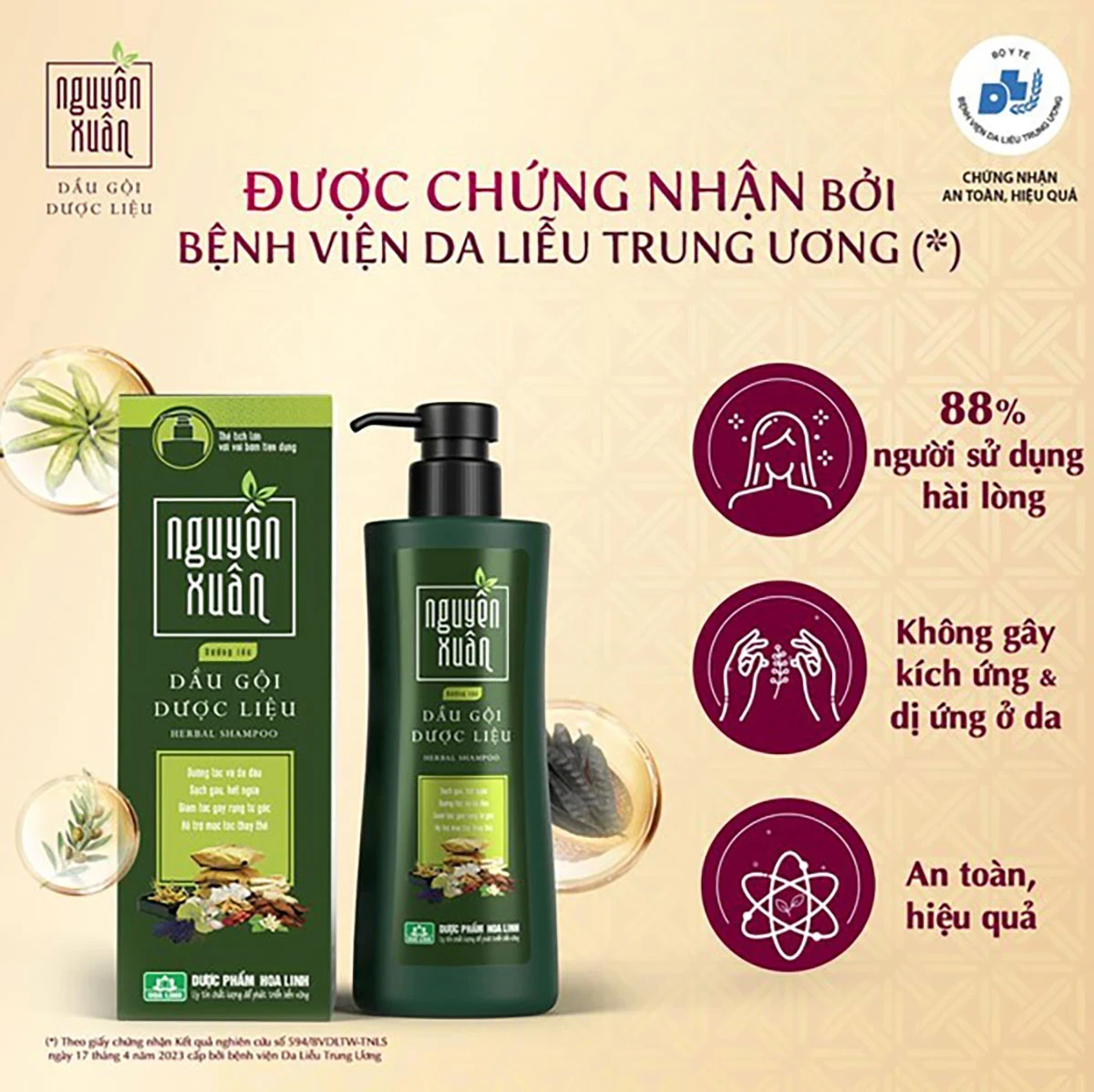 Dầu Gội Dược Liệu Nguyên Xuân Dưỡng Tóc 350ml - xanh lá