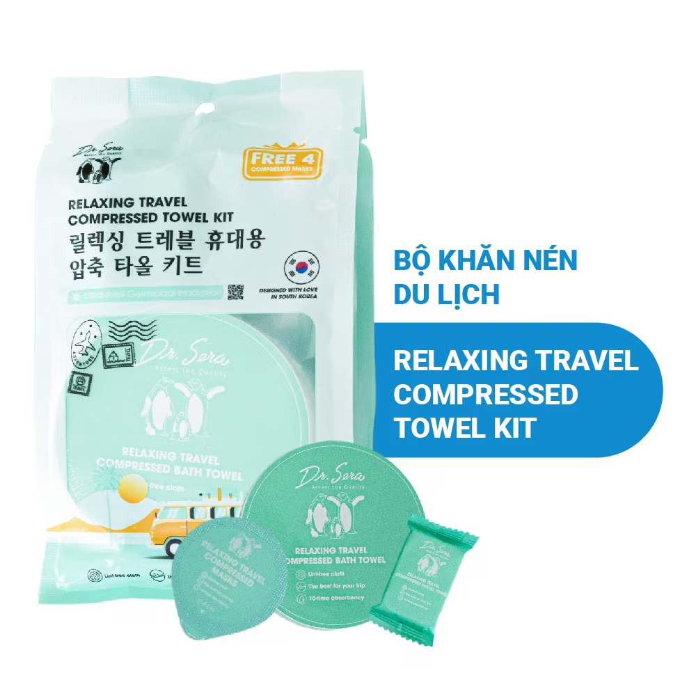 Combo Khăn Nén Dr.Sera Khăn Tắm và Khăn Mặt Du Lịch Tiệt Trùng Đa Năng