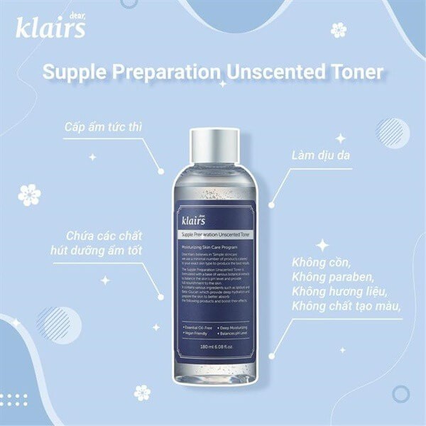 Nước hoa hồng Klairs Supple Preparation Unscented Toner 180ml