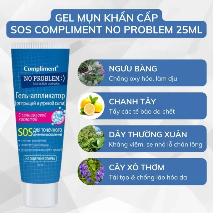 Gel Chấm Mụn Cấp Tốc Compliment No Problem SOS Giảm Mụn Phục Hồi Và Làm Lành Da Mụn 25ml