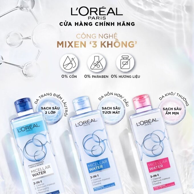 Nước Tẩy Trang L'Oréal Paris 400ml [ XANH/ HỒNG]