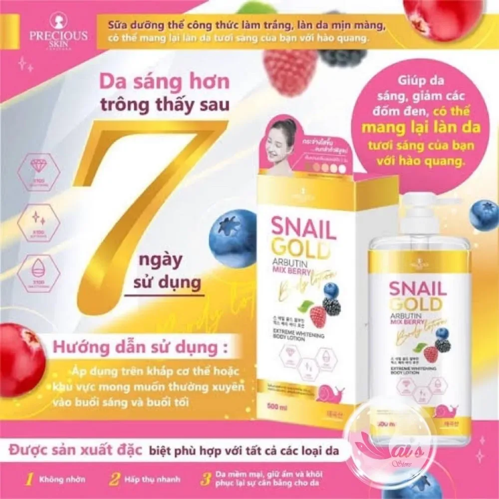 Sữa Dưỡng Thể Trắng Da Snail Gold Arbutin Mix Berry 500ml