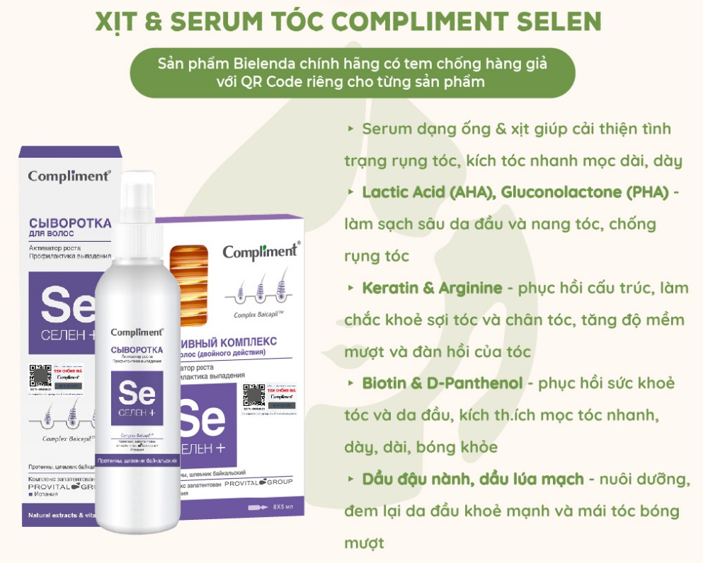 Compliment - Serum Selen kích mọc tóc 8x5ml