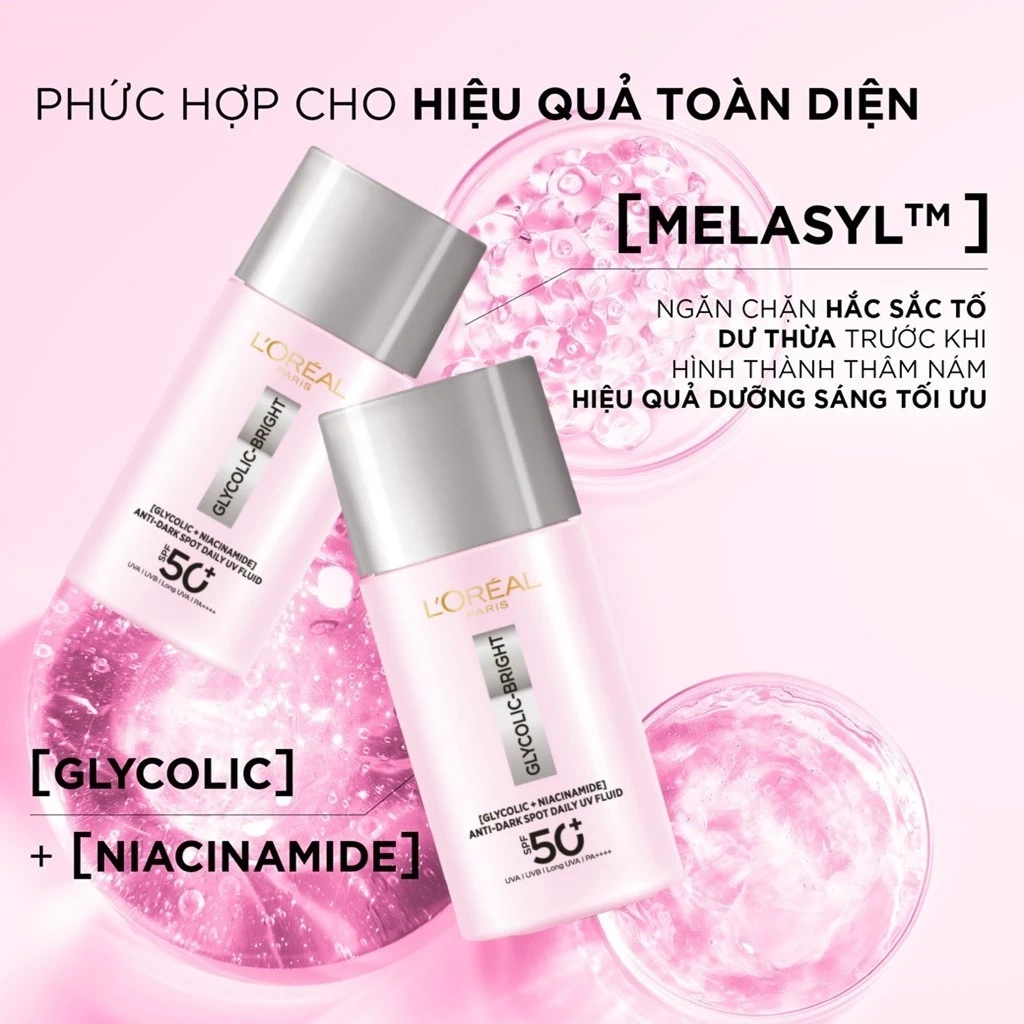 Kem Chống Nắng L'Oreal Paris Glycolic-Bright Anti-Dark Spot Daily UV Fluid 50ml – Bảo Vệ & Làm Sáng Da