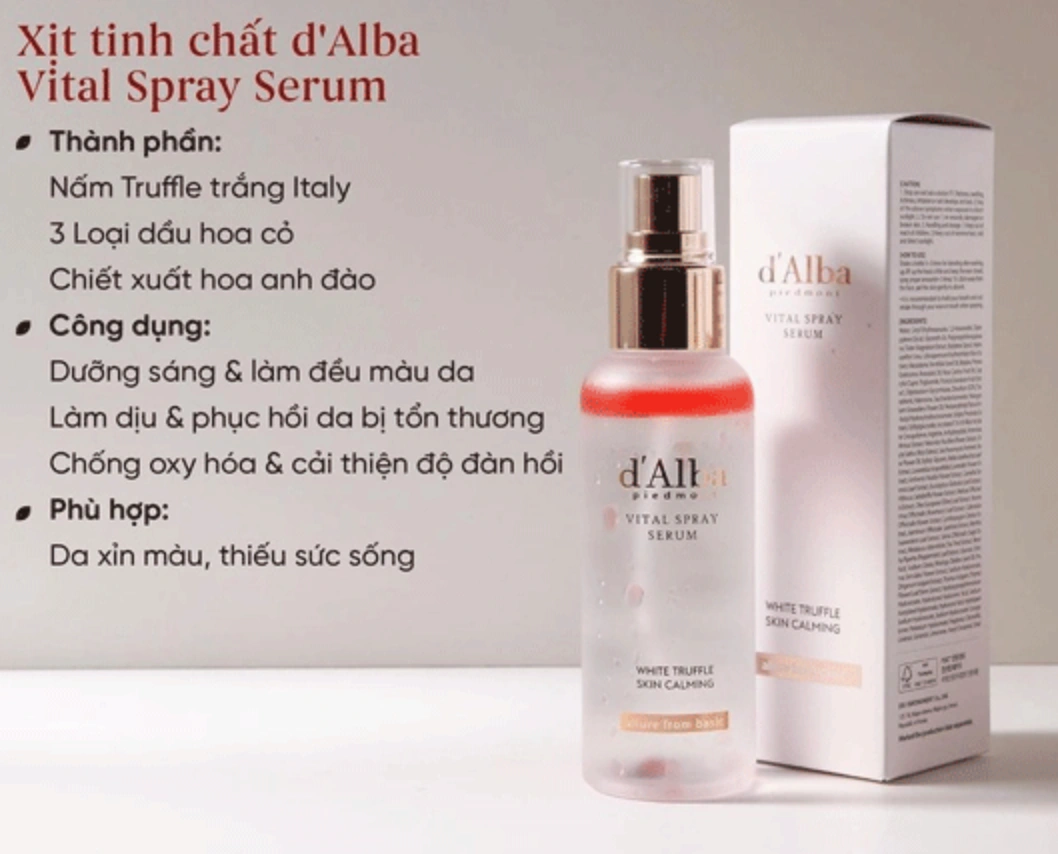 Xịt Khoáng D'Alba White Truffle Vital Spray Serum 100ml (Hồng) – Dưỡng Sáng Da, Chống Lão Hóa