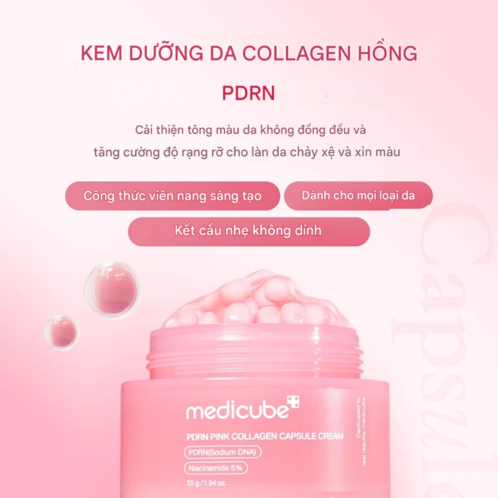Kem dưỡng viên nang căng bóng da Medicube PDRN Pink Collagen Capsule Cream 55ml