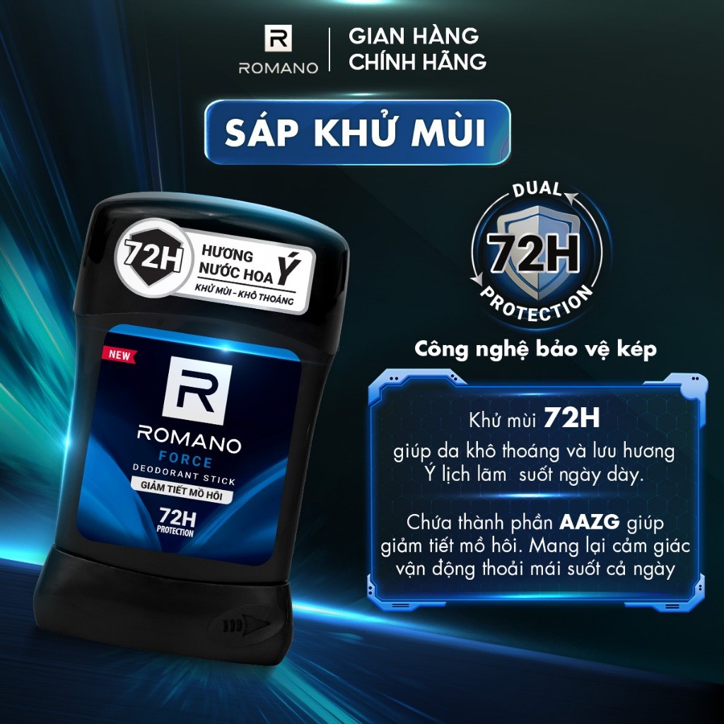 Sáp Ngăn Mùi Romano Deodorant Stick 50g – Khử Mùi 72H, Lưu Hương Ý Lâu Dài