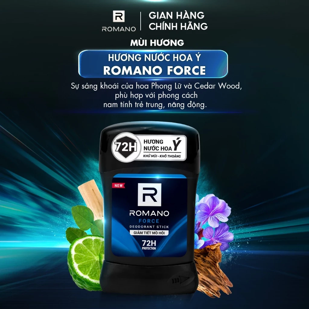 Sáp Ngăn Mùi Romano Deodorant Stick 50g – Khử Mùi 72H, Lưu Hương Ý Lâu Dài
