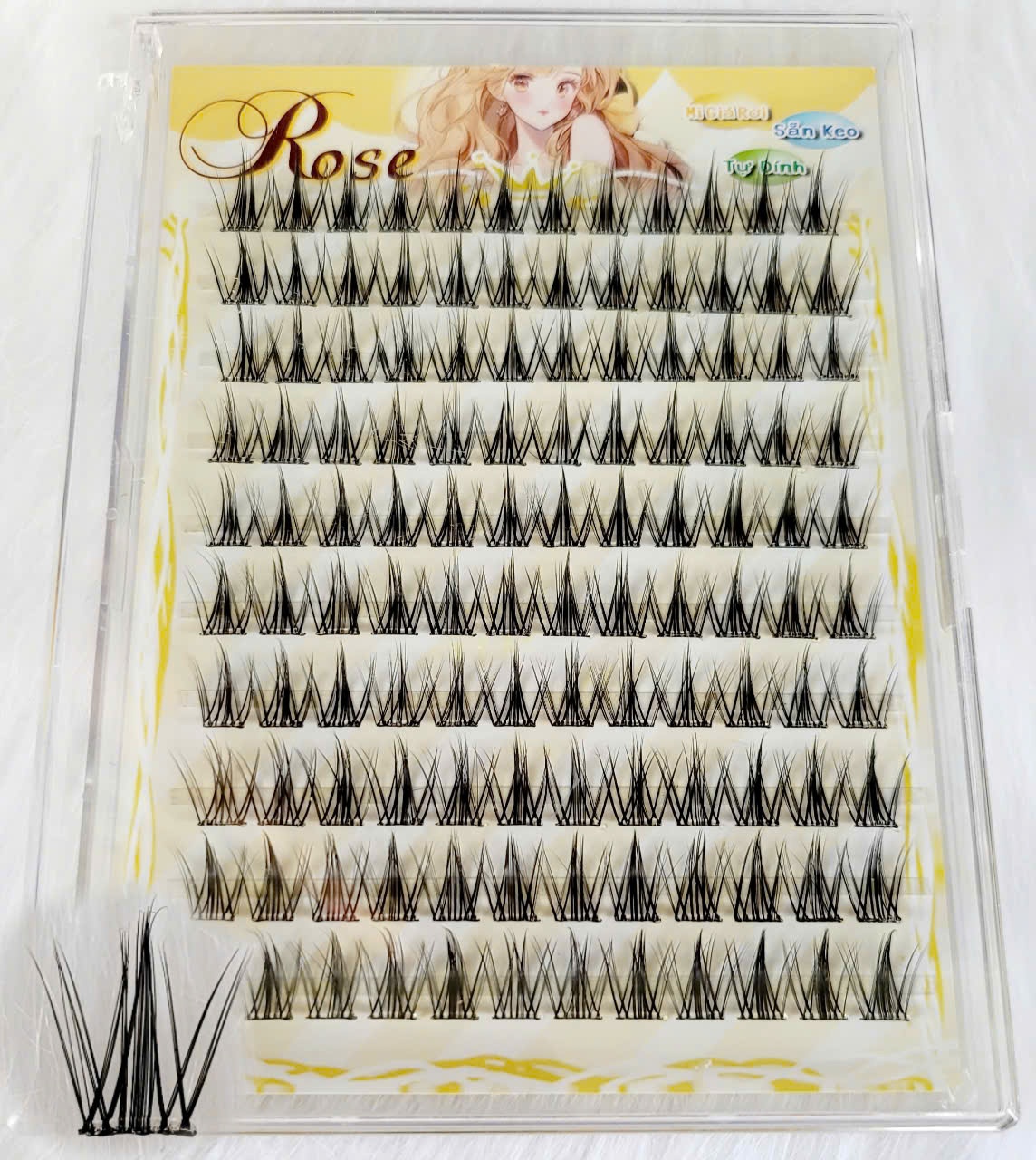 ROSE hộp lông mi giả 100 cụm tự nối tại nhà (có keo sẵn kèm nhíp)