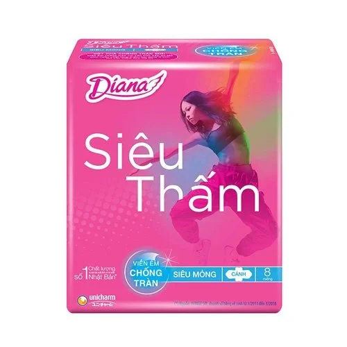 Băng vệ sinh Diana siêu thấm, siêu mỏng cánh (gói 8 miếng)