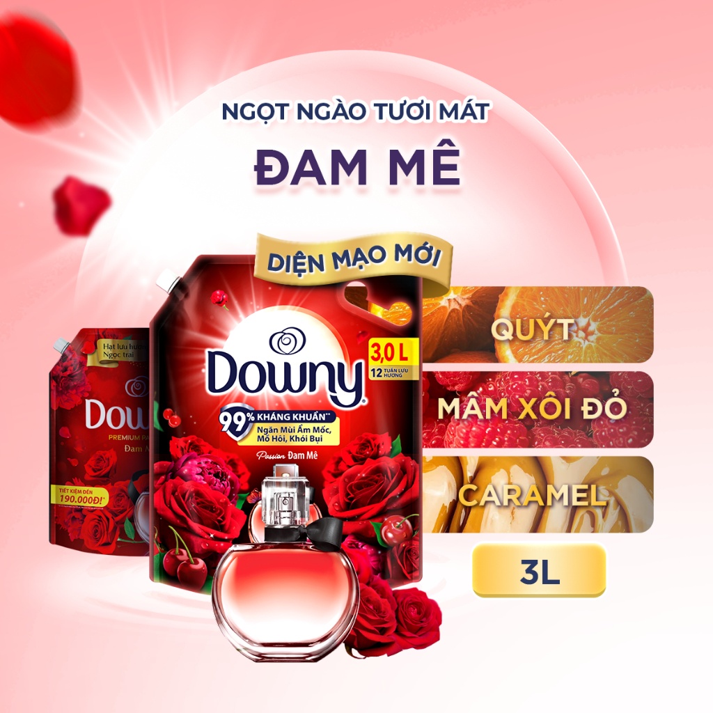 Nước Xả Vải DOWNY Tinh Dầu Thiên Nhiên/Nước Hoa Cao Cấp Túi 3L