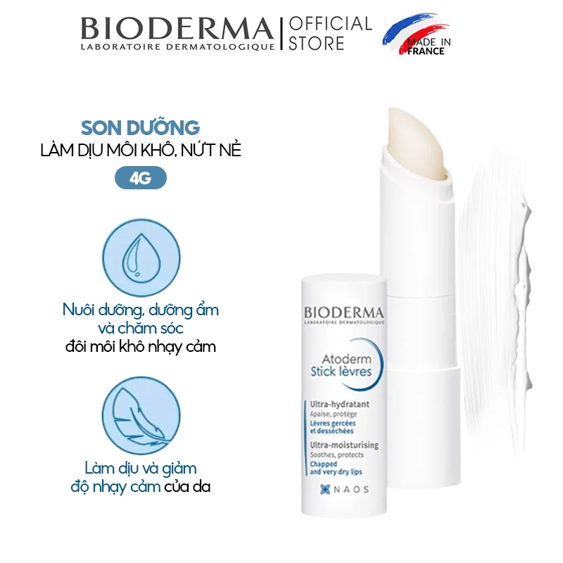 Son Dưỡng Bioderma Làm Dịu Môi Khô, Nứt Nẻ Atoderm Stick Levres 4g