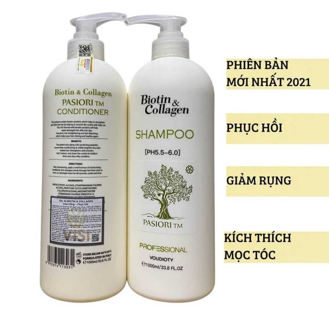 Cặp Dầu Gội Xả Yuiluim Biotin & Collagen Trắng Ngăn Tóc Gãy Rụng 1000ml+1000ml