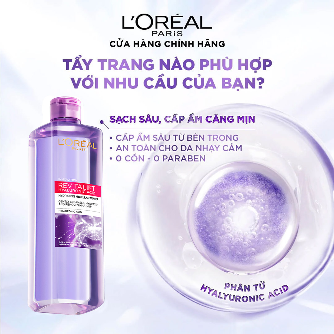Nước Tẩy Trang L'Oreal Căng Mịn Da 400ml (tím)