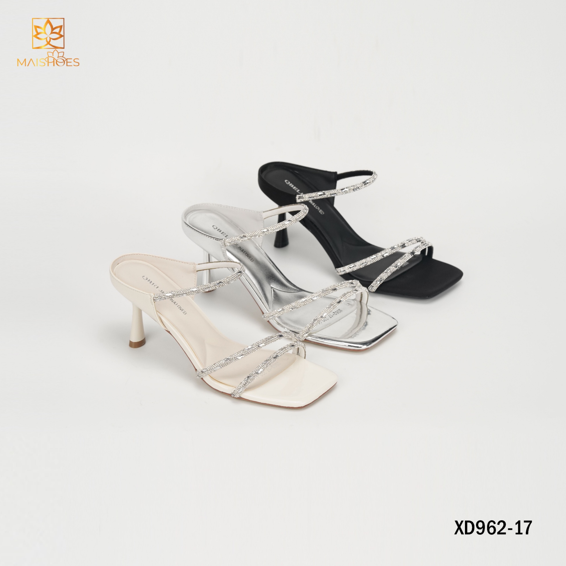 SANDAL NỮ GÓT 5CM QUAI MẢNH ĐÍNH ĐÁ XD962-17