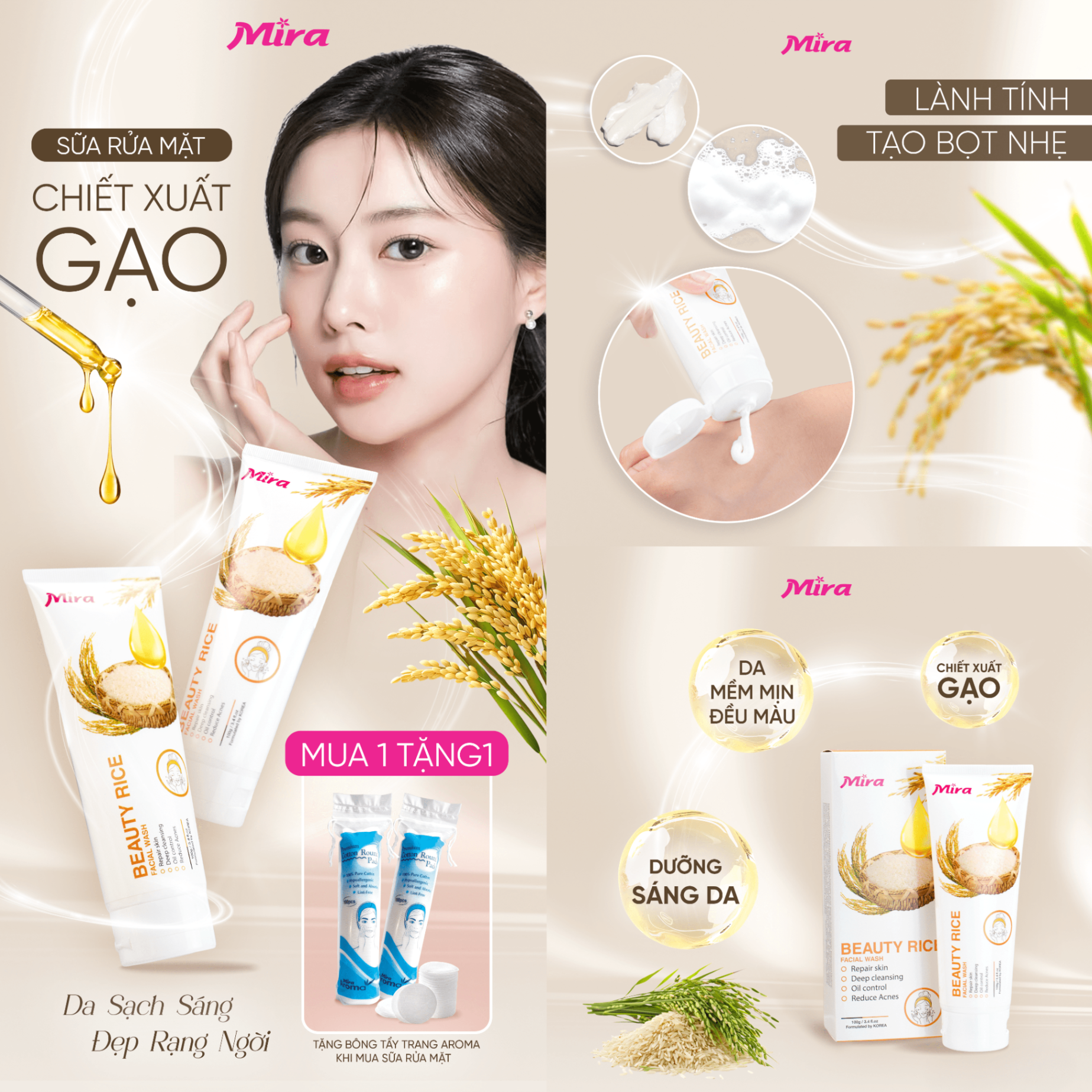 Sữa Rửa Mặt Chiết Xuất Từ Gạo Mira – Bí Quyết Da Sáng Mịn Tự Nhiên