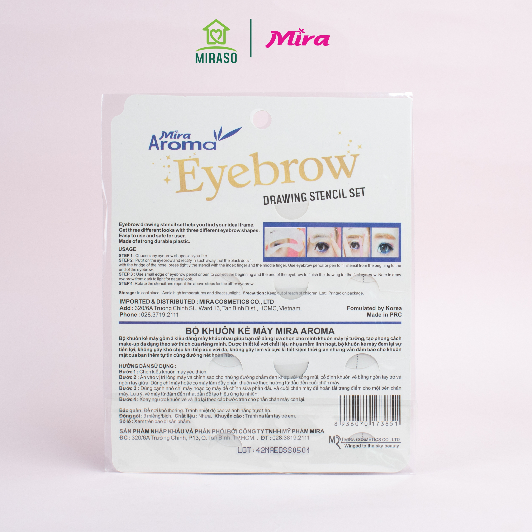 Bộ Khuôn Kẻ Chân Mày Mira Aroma Eyebrow Drawing Stencil Set C415 ( 3 miếng/ bịch)