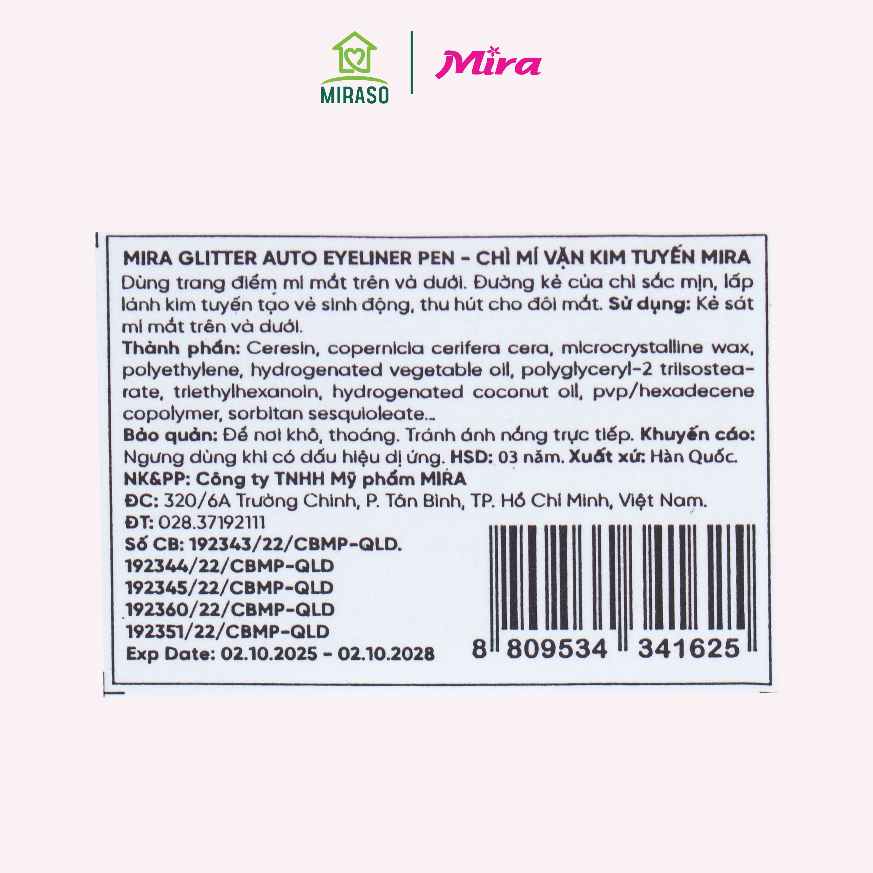 MIRA GLITTER AUTO EYELINER PEN - CHÌ MÍ VẶN KIM TUYẾN MIRA