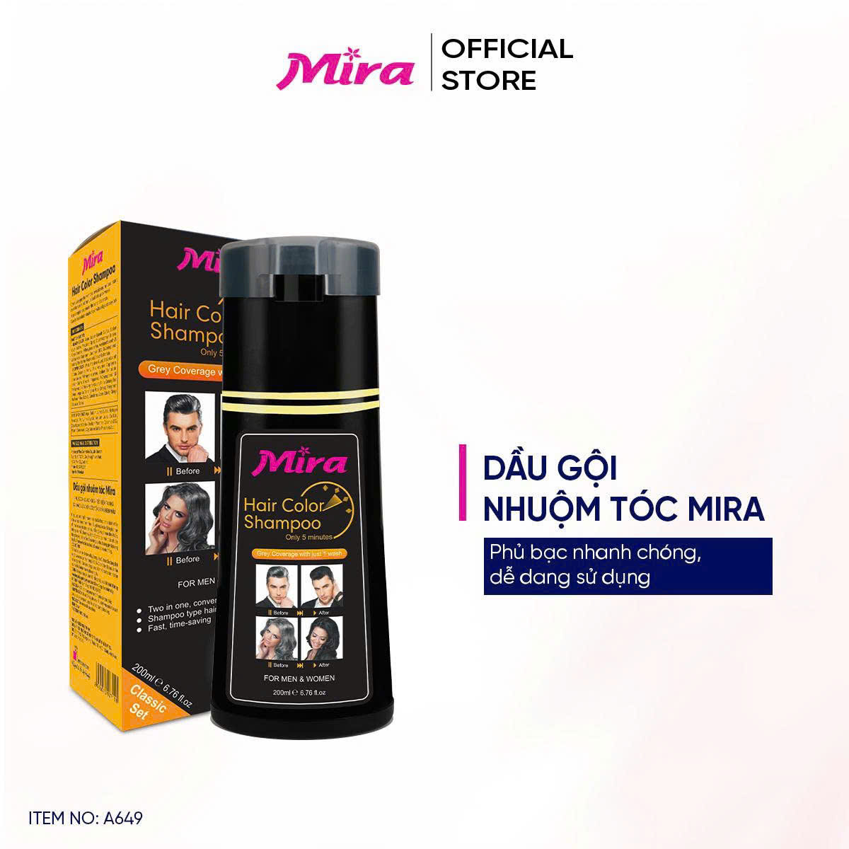 Dầu gội nhuộm tóc phủ bạc đen Mira Hair Color Shampoo 200ml