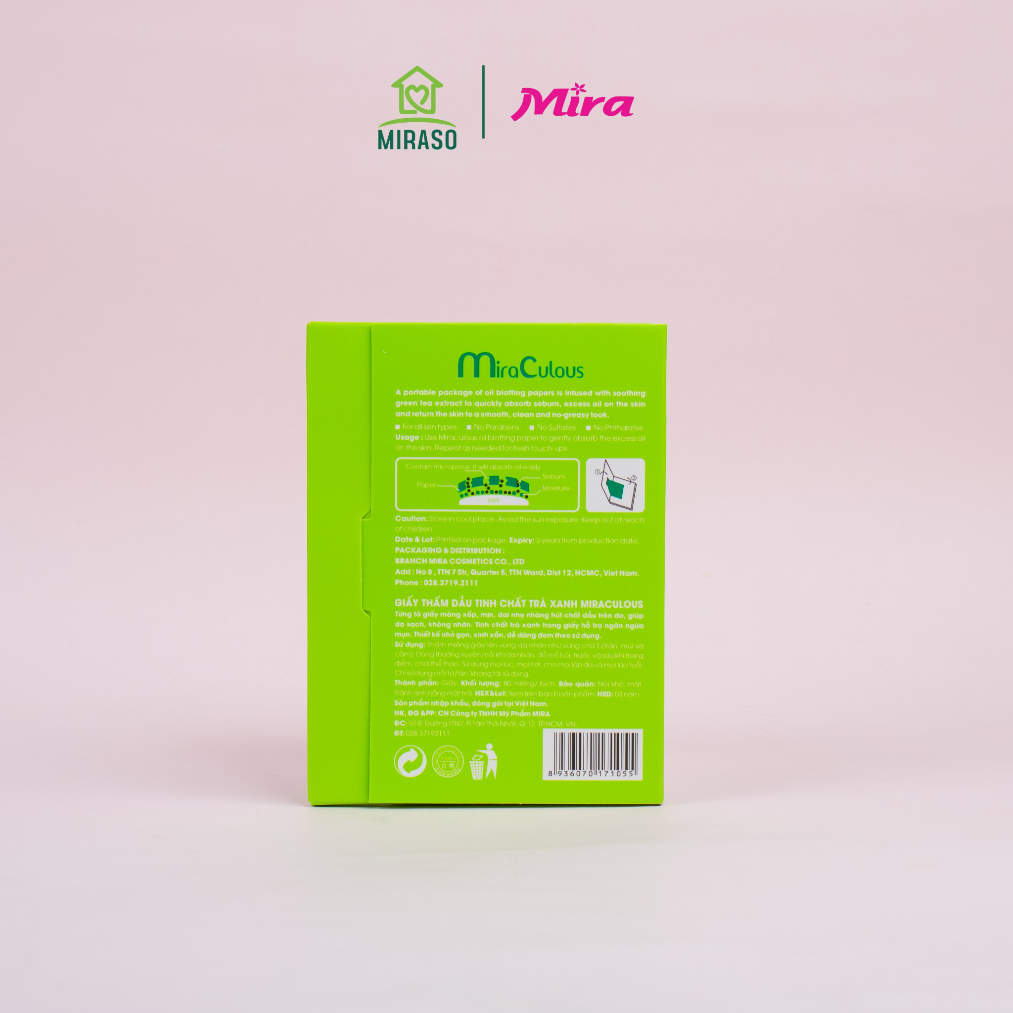 Giấy Thấm Dầu Tinh Chất Trà Xanh MiraCulous D414