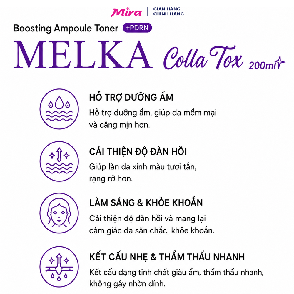 Nước Hoa Hồng Dưỡng Ẩm Sâu Melka Colla Tox Boosting Ampoule Toner 200ml