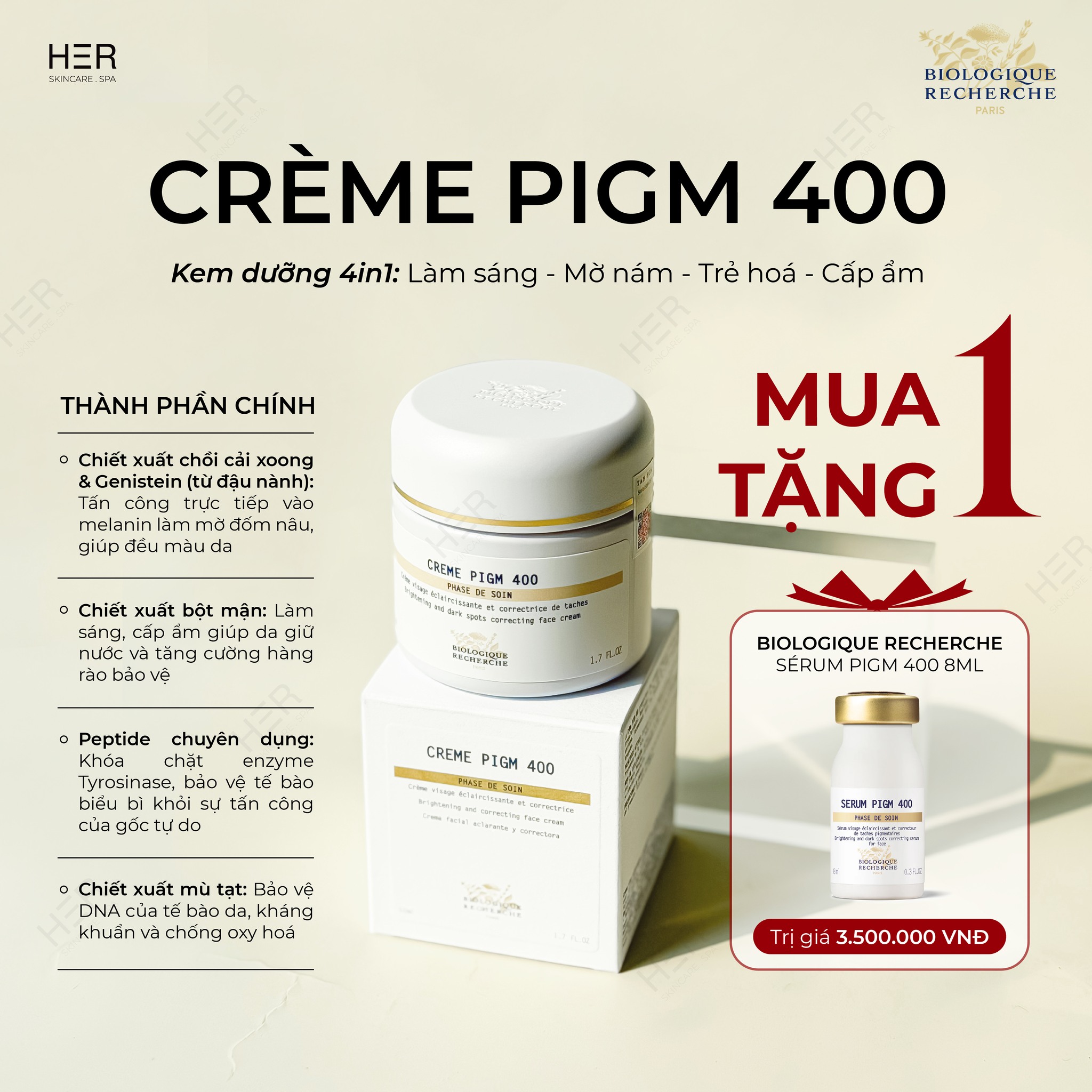 Kem dưỡng Trị Nám Biologique Recherche Creme PIGM 400 50ml (R) (HSD: 11/27)
