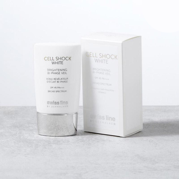 Nhũ tương chống nắng trắng da, phiên bản màng lọc khoáng chất Swissline Cell Shock White Brightening Bi-Phase Veil SPF PA 45+++ 45ml (R) (HSD: 7/28)