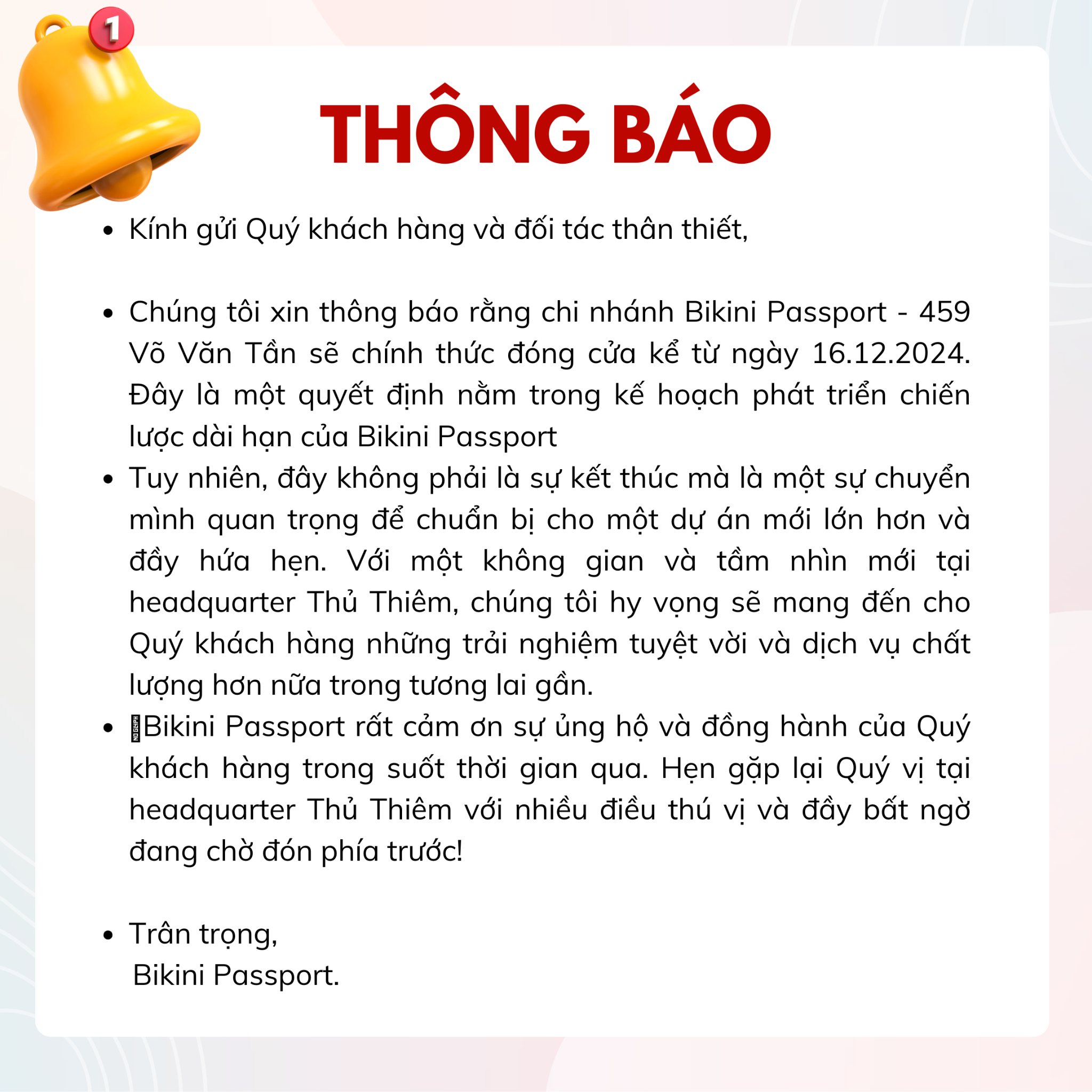 THÔNG BÁO QUAN TRỌNG